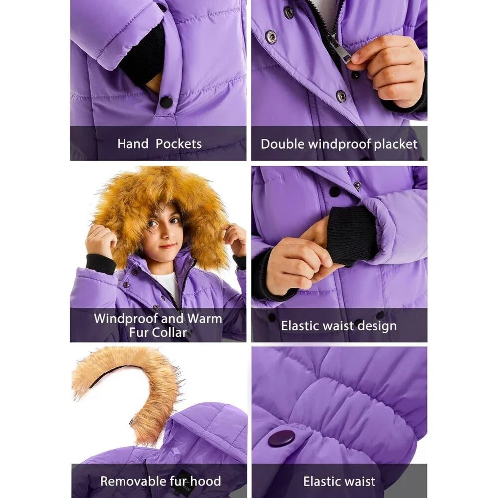 Girls Warm Winter Coats Thicken Long Parka Fleece Puffer Jacket Hooded Quilted W